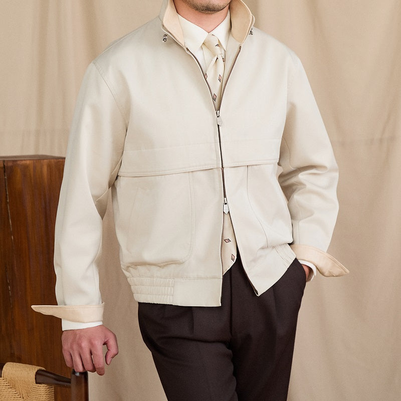 Stand Collar Jacket With Color-blocking Italian Light Luxury Commuting Slim-fit Coat Trendy