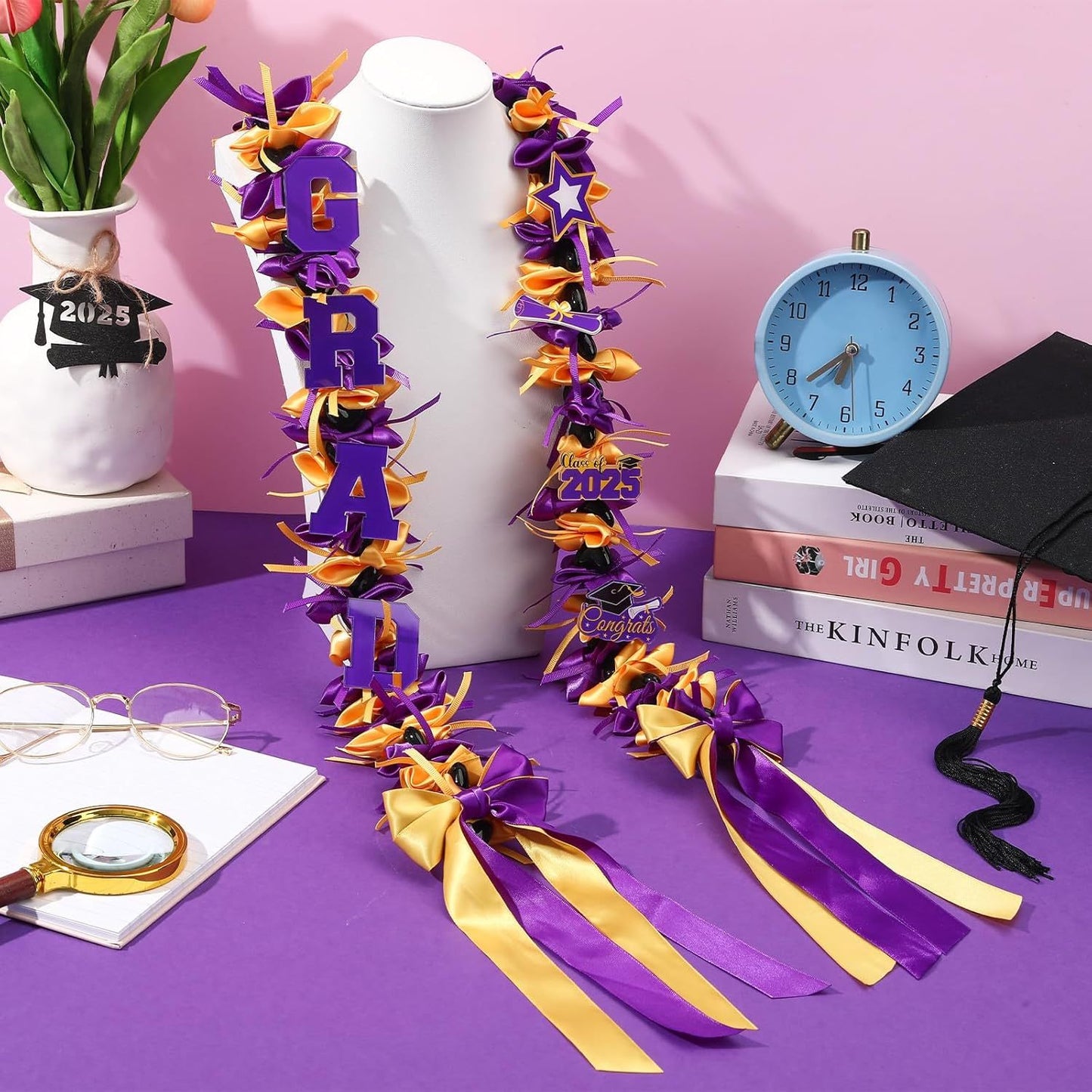 Graduation Lei Graduation Ribbon Leis Graduation Kukui Nut Leis Purple And Gold Braided Lei Honor Cord Class Of 2025 College Gift Congrats Grad Party Supplies Clearance