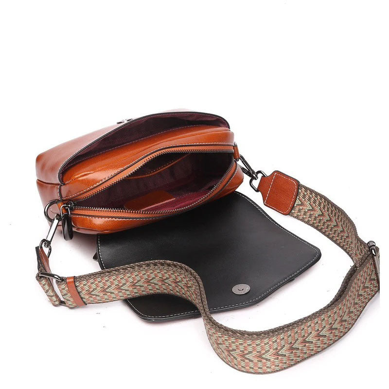 Leather Women's Casual Zip Crossbody Bag