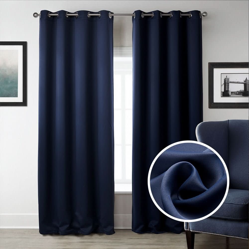 Dark Blue Bedroom Blackout Fabric Printed Curtains - Eshtree