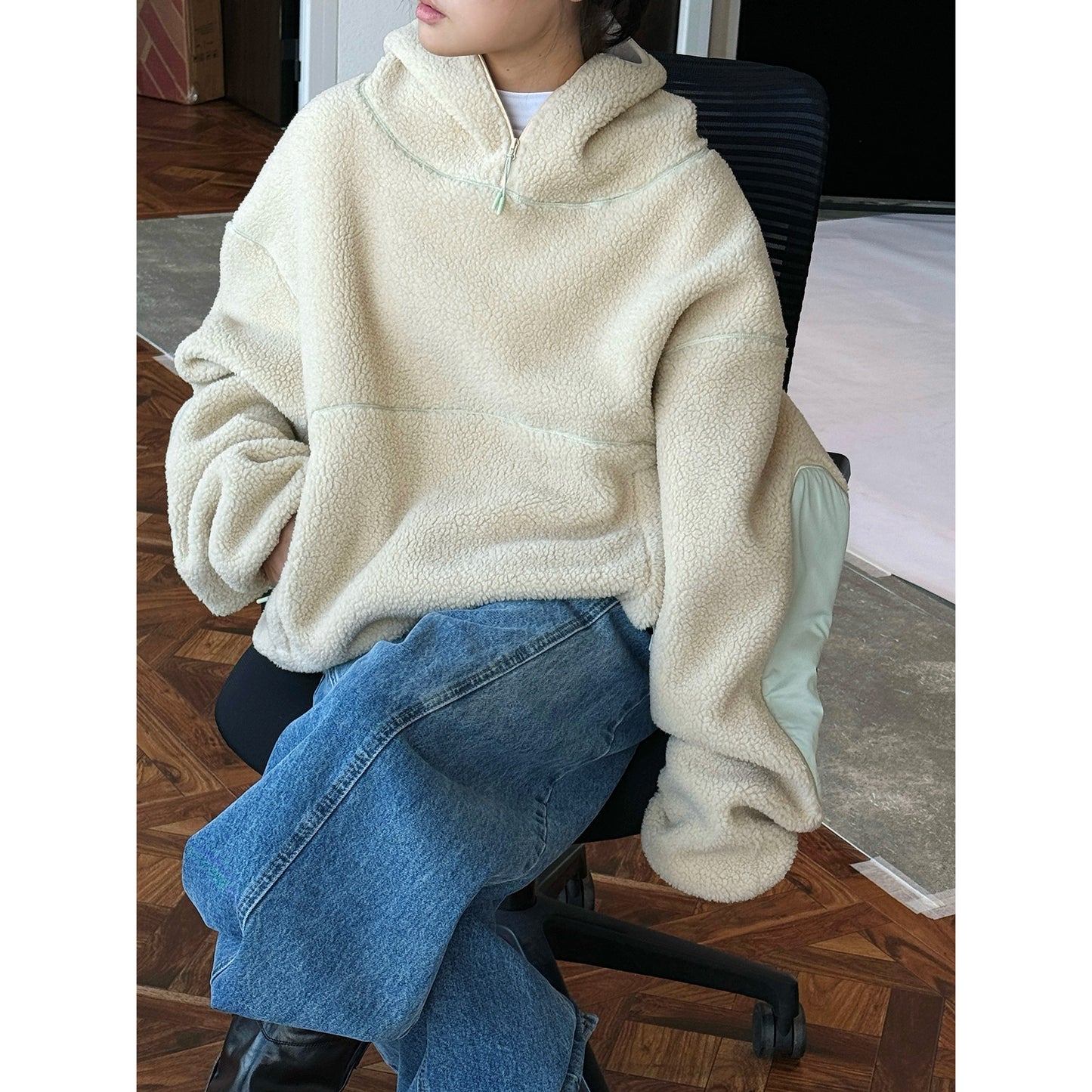 Casual Wind-proof Cap Lamb Wool Sweatshirt Thick Warm Profile Top