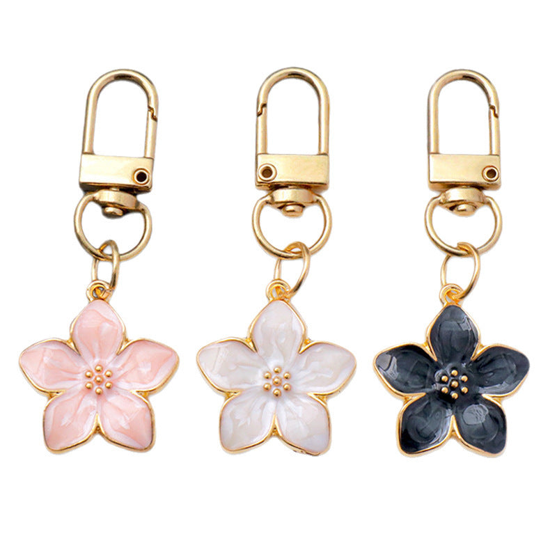 Colorful Oil Necklace Pearlescent Five Petal Flower Cherry Blossom Keychain Bag Pendant