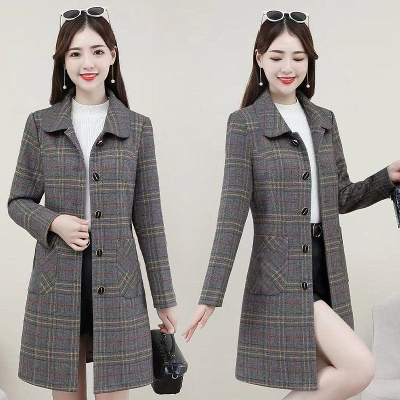 Middle-aged Mother Ladies Autumn Clothes Plaid Woolen Coat