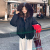 Big Fur Collar Hooded Horn Button Cotton-padded Jacket Women's Casual Loose