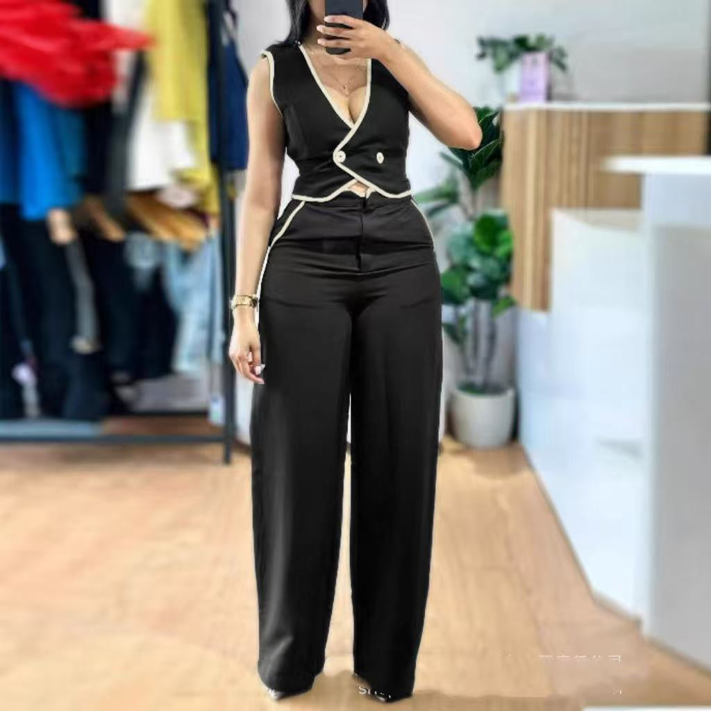 Fashion Colorblock Short Sleeveless Vest Suit Women