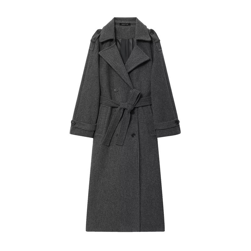 British-style Double-breasted Long Wool Coat For Women