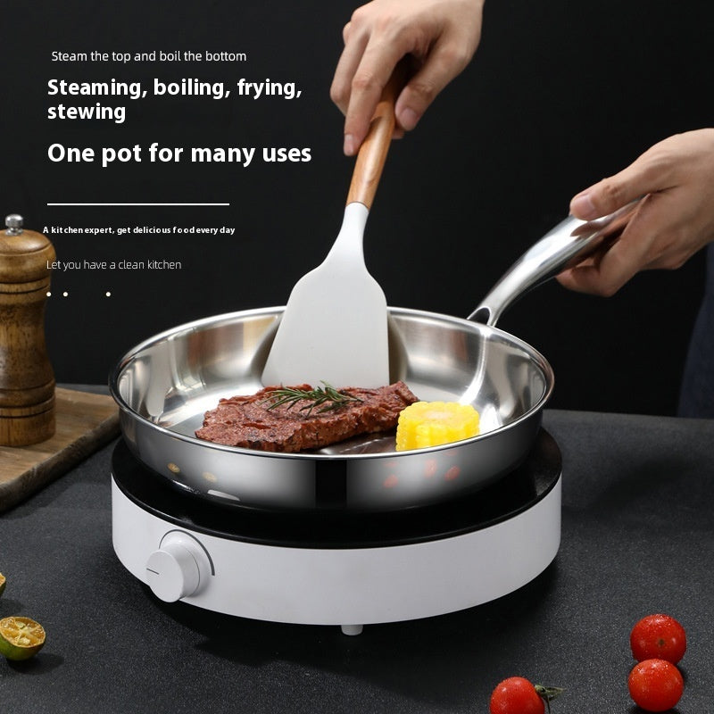 Frying Pan Household 304 Stainless Steel Induction Cooker Kitchenware Three-layer Steel