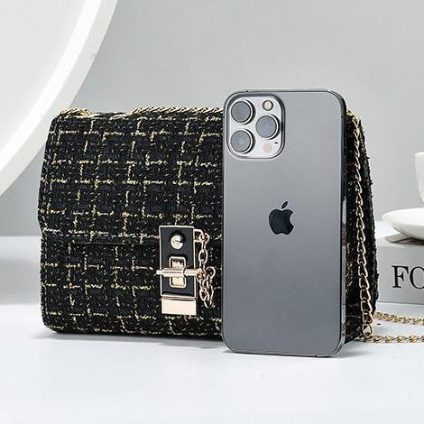 Woolen Twist Lock Shoulder Bag Versatile Women's Bag Gold Silk Contrast Color