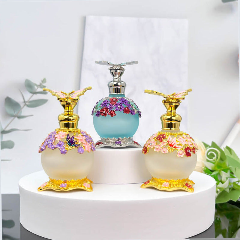 زجاجة عطر زيت عطري فاخرة عالية الجودة، مصنوعة من زجاج سميك على شكل فراشة، سعة 25 مل، معبأة بتفريغ الهواء، خاصة بصالونات التجميل