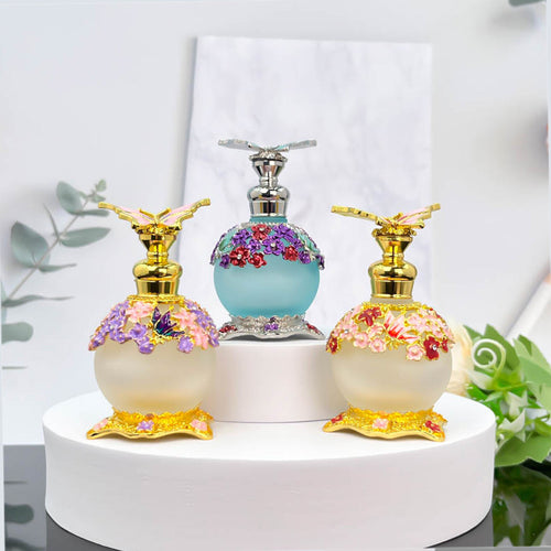 زجاجة عطر زيت عطري فاخرة عالية الجودة، مصنوعة من زجاج سميك على شكل فراشة، سعة 25 مل، معبأة بتفريغ الهواء، خاصة بصالونات التجميل