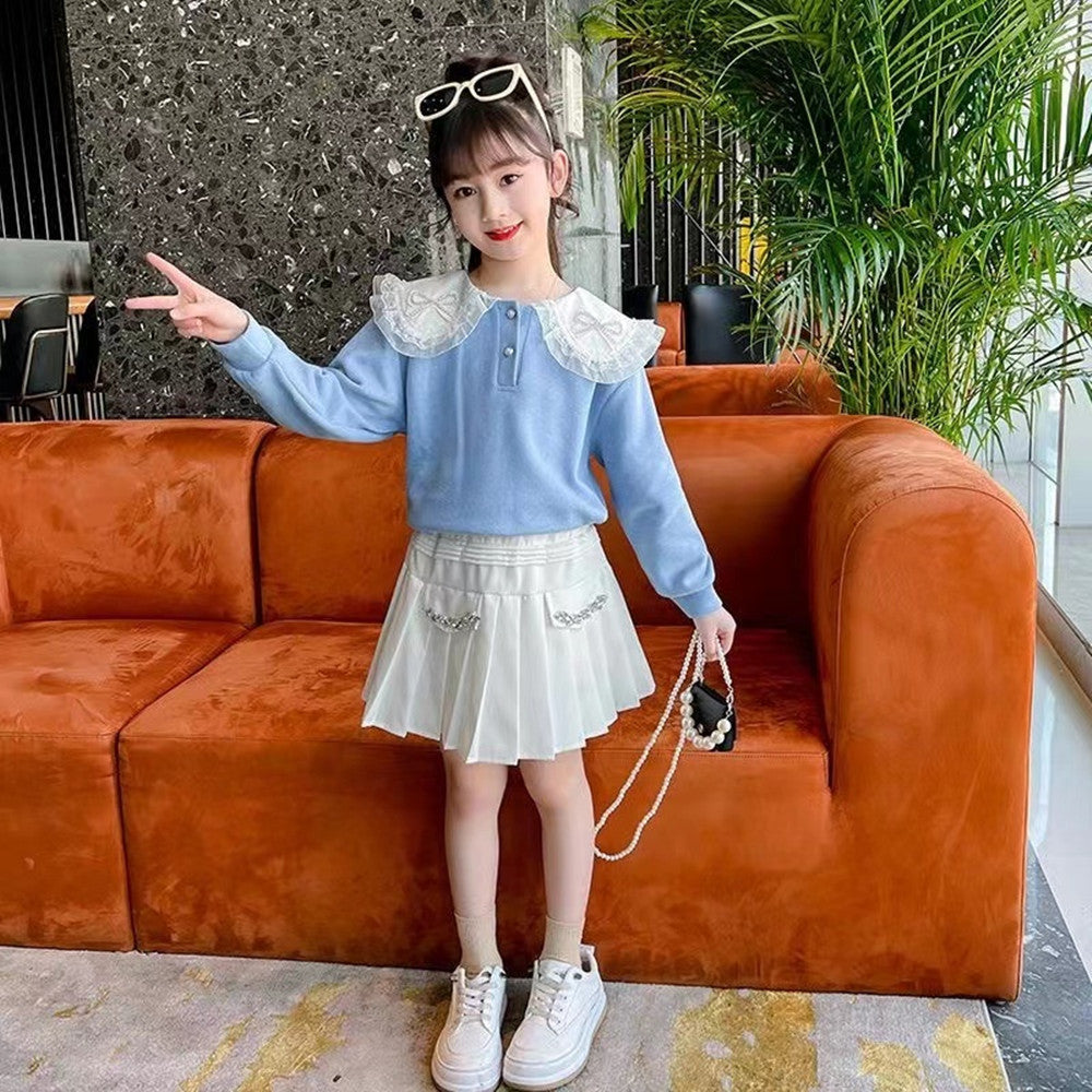 Girls' Spring Western Style Suit Shirt Trendy Two Piece Set