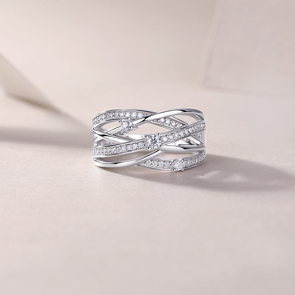 Diamond Shining - Set With Top-quality Moissanite S925, Silver And Platinum-plated Diamond Wedding Ring. The Ring Can Be Tested With A Diamond Pen In Yellow Gold And Rose Gold