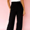 Black Pleated Detail Pull On High Elastic Waist Loose Straight Pants