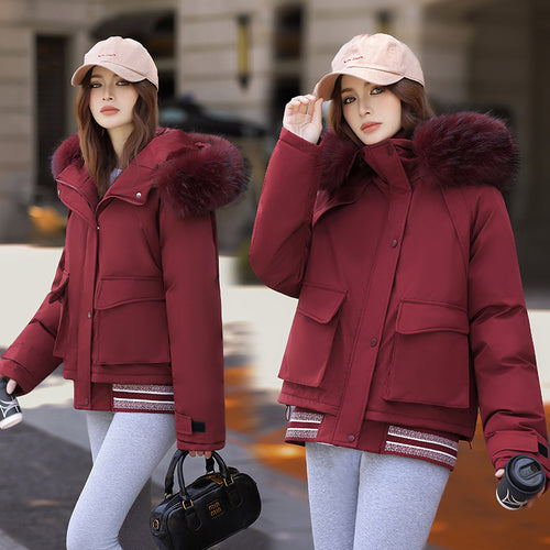 Russian Stitching Jacket Female Thicken Big Fur Collar Cotton Coat Jacket
