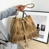 New European And American Simple Retro Tassel Drawstring Bucket Bag