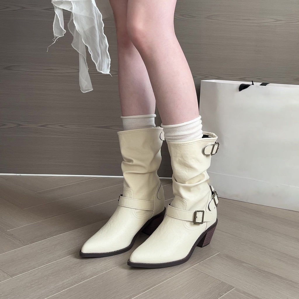Fashion All-match Comfort And Casual Pointed Toe Chunky Heel Women's Boots