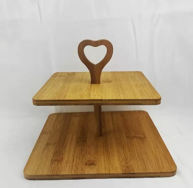 Bamboo Three-layer Cake Inventory Heart Snacks Wooden Tray Kitchen Tools