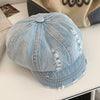 Retro Make Old Ripped Denim Beret Women
