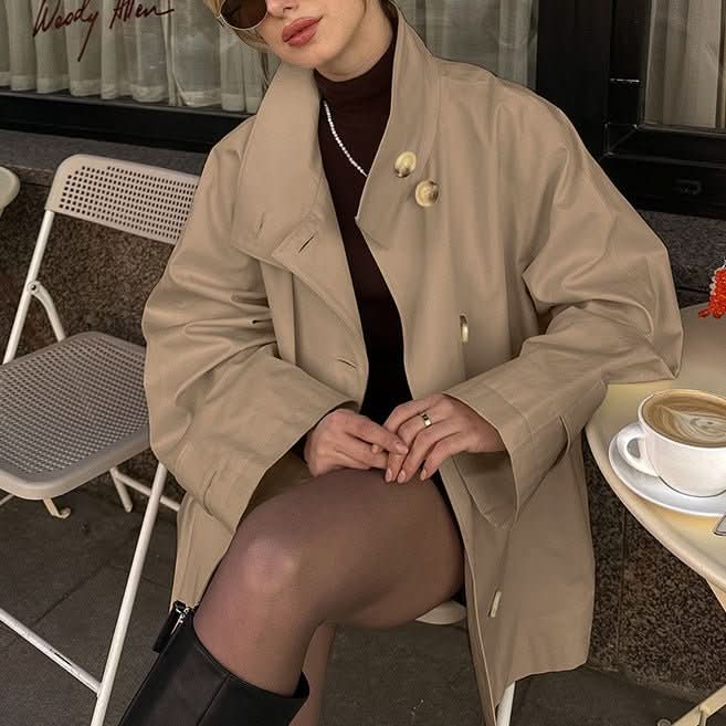 Design Mid - length Trench Coat Loose Flattering Cardigan - Eshtree