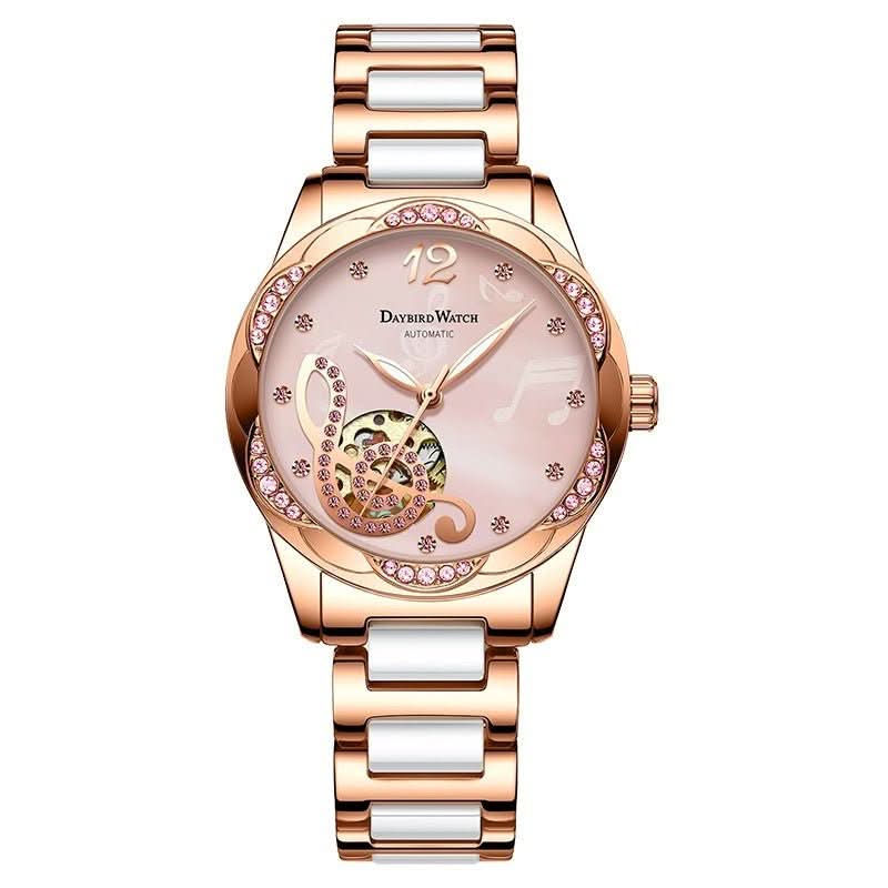 Deyi Bird Wine - Red Note Hollowed - Out Fully Automatic Mechanical Women's Watch - Eshtree