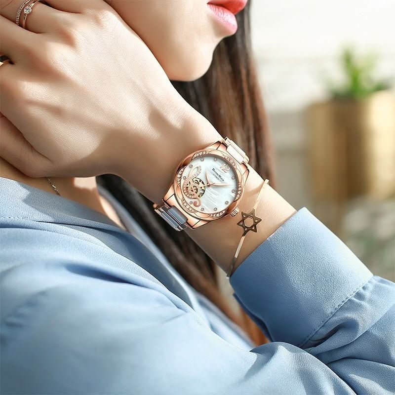 Deyi Bird Wine - Red Note Hollowed - Out Fully Automatic Mechanical Women's Watch - Eshtree
