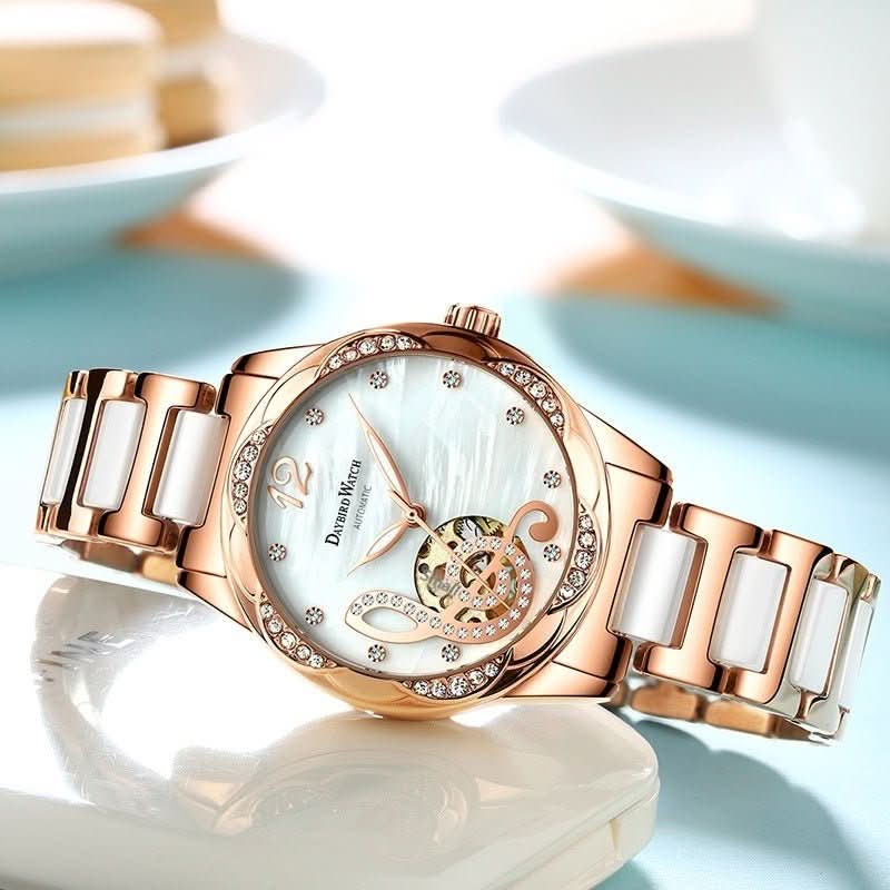 Deyi Bird Wine - Red Note Hollowed - Out Fully Automatic Mechanical Women's Watch - Eshtree