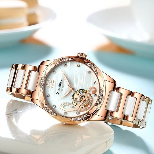 Deyi Bird Wine - Red Note Hollowed - Out Fully Automatic Mechanical Women's Watch - Eshtree