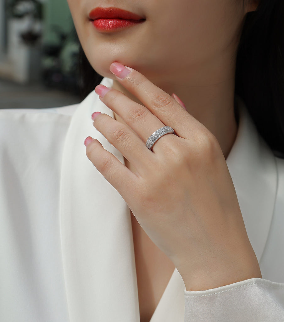 Cold Moonlight - Set With Top-quality Moissanite S925 Silver And Platinum-plated Diamond Wedding Ring. The Ring Can Be Inspected With A Diamond Pen