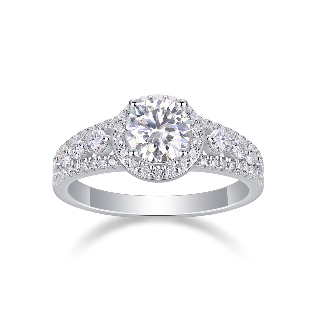 Meteor Shower - Set With 1-carat Top-quality Moissanite S925 Silver And Platinum-plated Diamond Wedding Ring. The Ring Can Be Inspected With A Diamond Pen