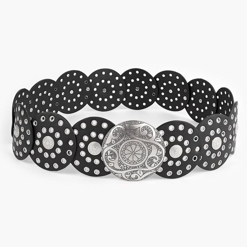Disc Hook Leather Retro Rivet Alloy Belt Wide Belt - Eshtree