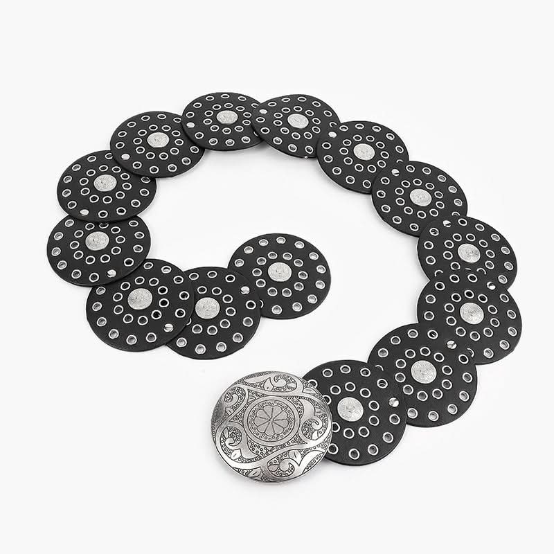 Disc Hook Leather Retro Rivet Alloy Belt Wide Belt - Eshtree