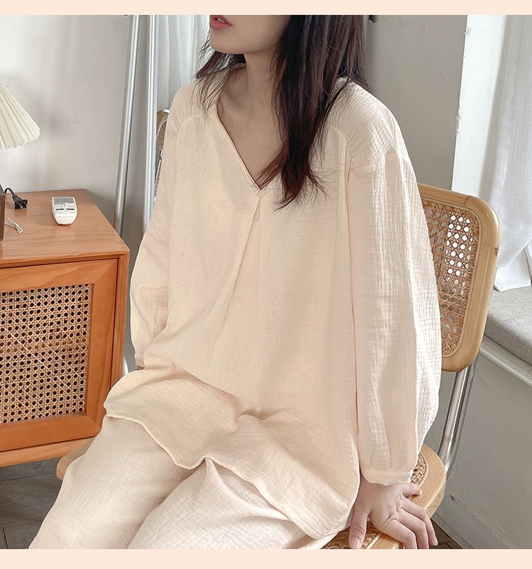 Double - layer Cotton Yarn V - neck Pajamas Suit Comfortable Homewear - Eshtree