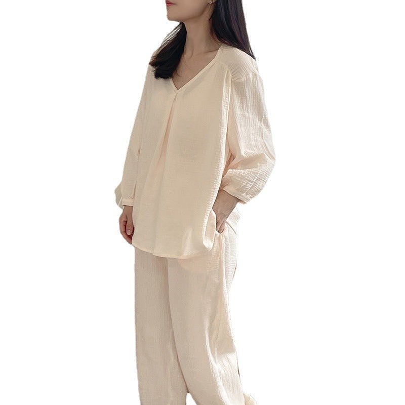 Double - layer Cotton Yarn V - neck Pajamas Suit Comfortable Homewear - Eshtree
