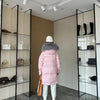 Women's Long Pink Glossy Fur Collar Winter High-end Down Jacket