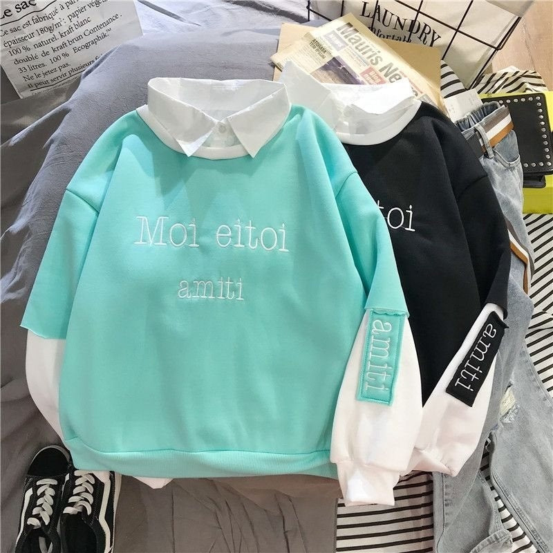 Lazy Style Fake Two Thin Spring And Autumn New Patchwork Sweater