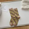 Retro Women's Warm Double Needle Embroidery Mid-calf Socks