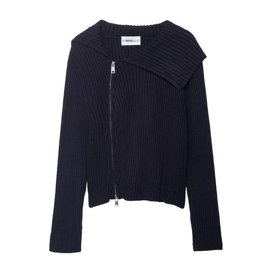 Women's European And American Style Zipper Ribbed Knitted Jacket