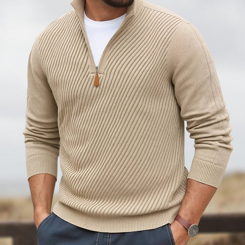 Men's Turtleneck Sweater With Twill Knit And Zipper