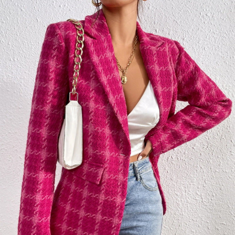 European And American Elegant Plaid Coat Mid-length