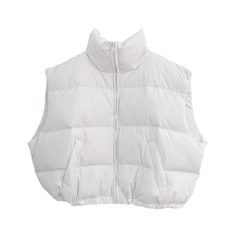 Women's Solid Color Korean Style Short Stand-up Collar Cotton-padded Coat Vest