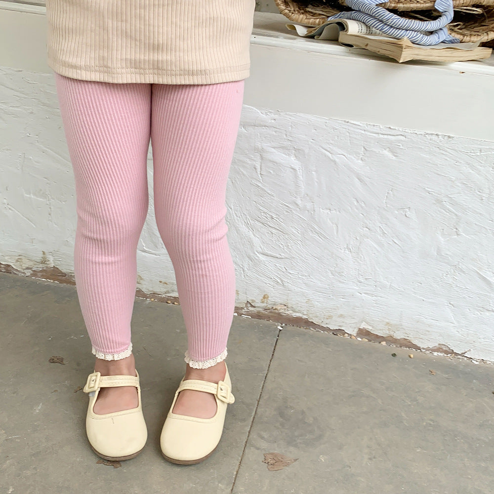 Outerwear Spring Children's Clothing Sunken Stripe Slim-fit Pants Baby Lace Trousers