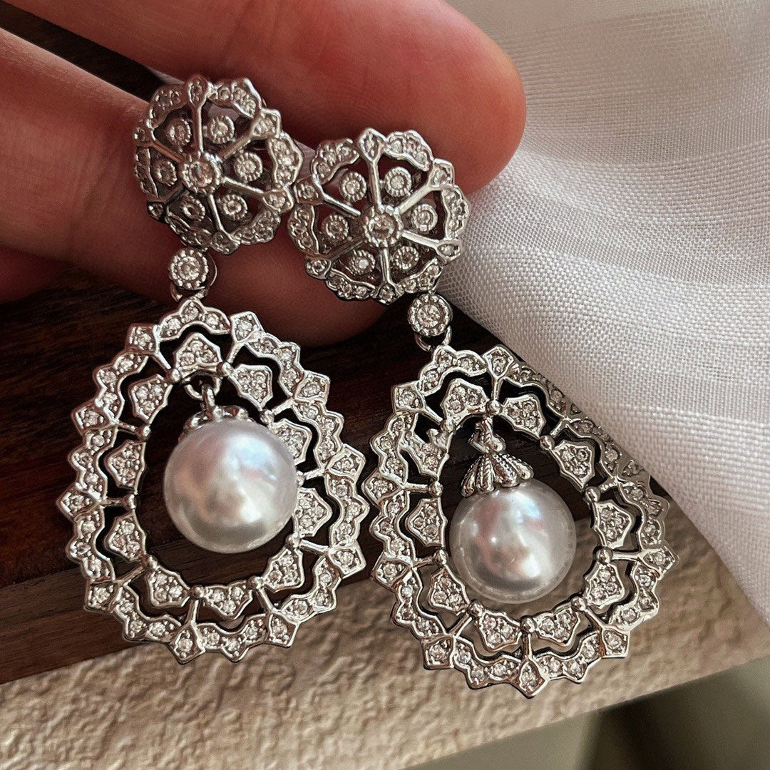 Silver Needle Diamond Studded Bow Earrings