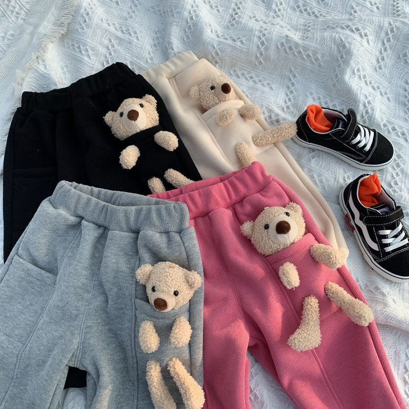Boys And Girls Detachable Pockets Bear Pants