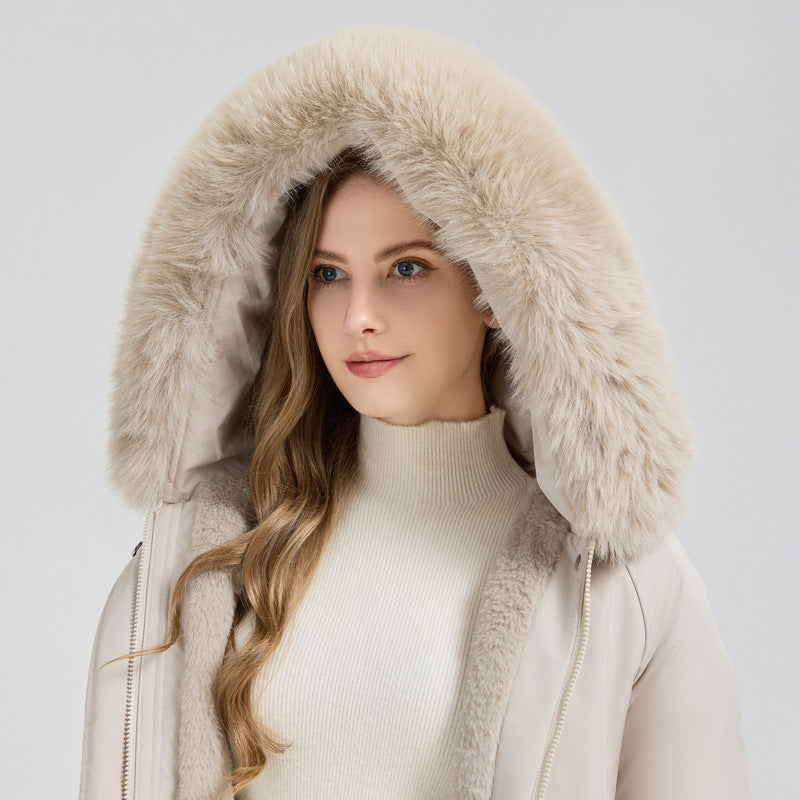 Women's Winter Fur-Lined Hooded Parka Coat Mid Length Down