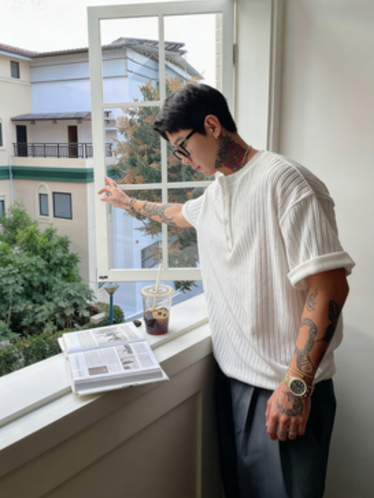 Mens Slim-Fit V-Neck Polyester Shirt