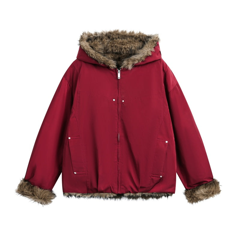 Fur-collar Cotton Jacket For Autumn And Winter Thickened Warm Coat
