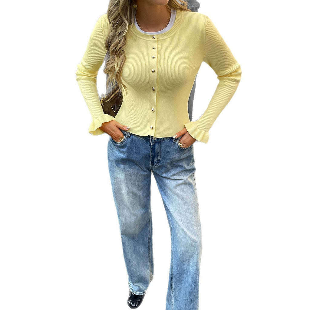 Button Cardigan T-shirt Jacket Sweater Women's Clothing