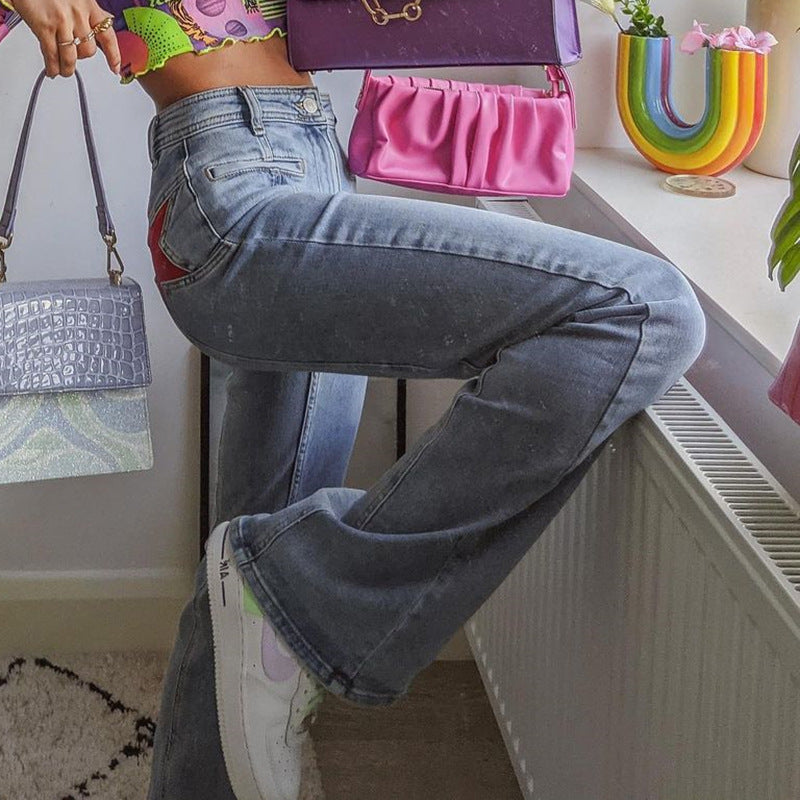 Retro Net Red Five-pointed Star Straight-leg Jeans