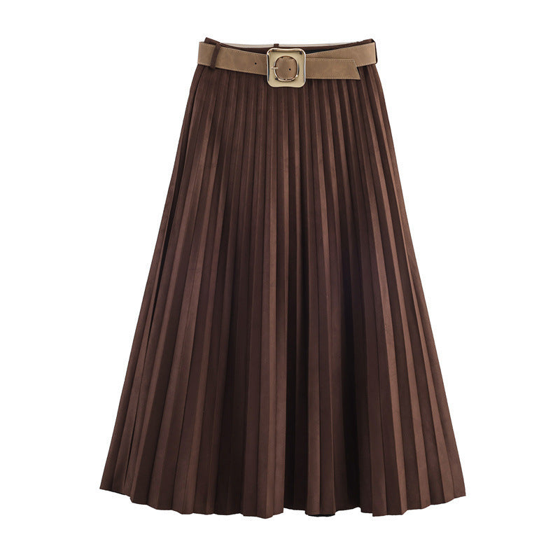 Fashionable Elegant With Belt Pleated Skirt
