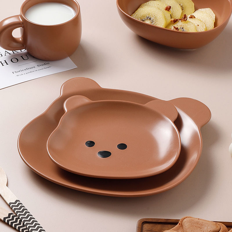 Cute Bear Ceramic Rice Bowl Breakfast Plate Set